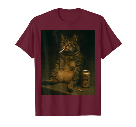 Cigarette Cat Funny Smoking Kitten Beer Meme Stupid Brainrot T-Shirt