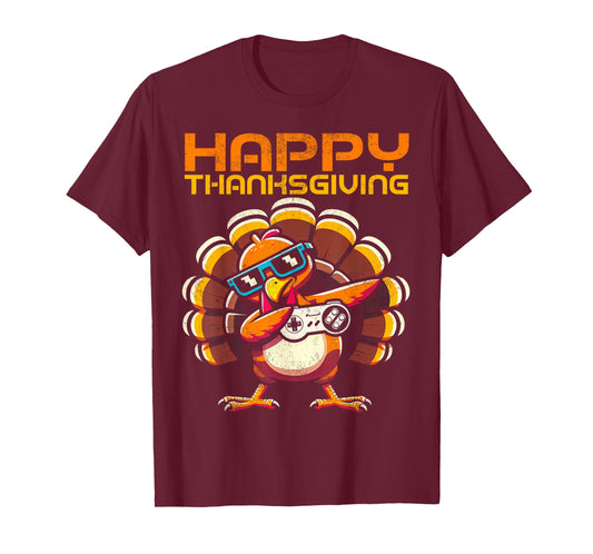 Happy Thanksgiving Dabbing Gamer Turkey Kids Boys Girls Men T-Shirt