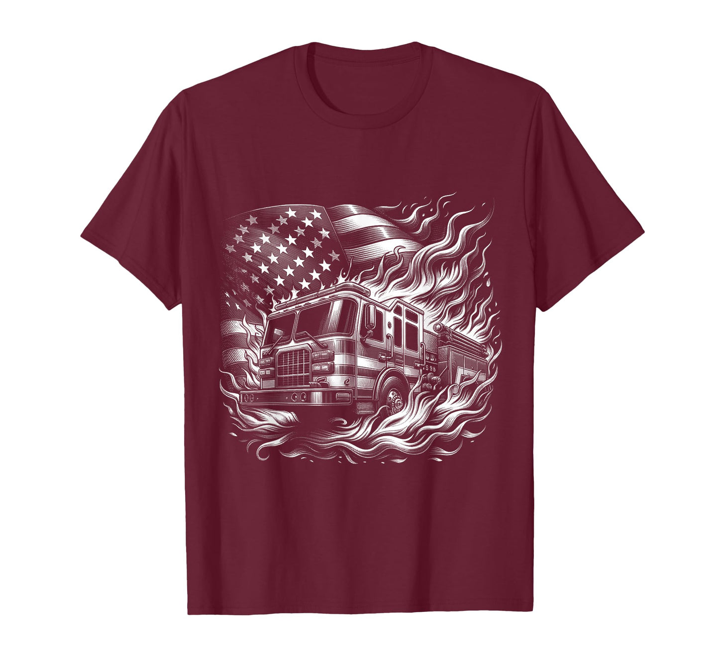 Firefighter Patriotic Fire Truck Fireman American Flag T-Shirt