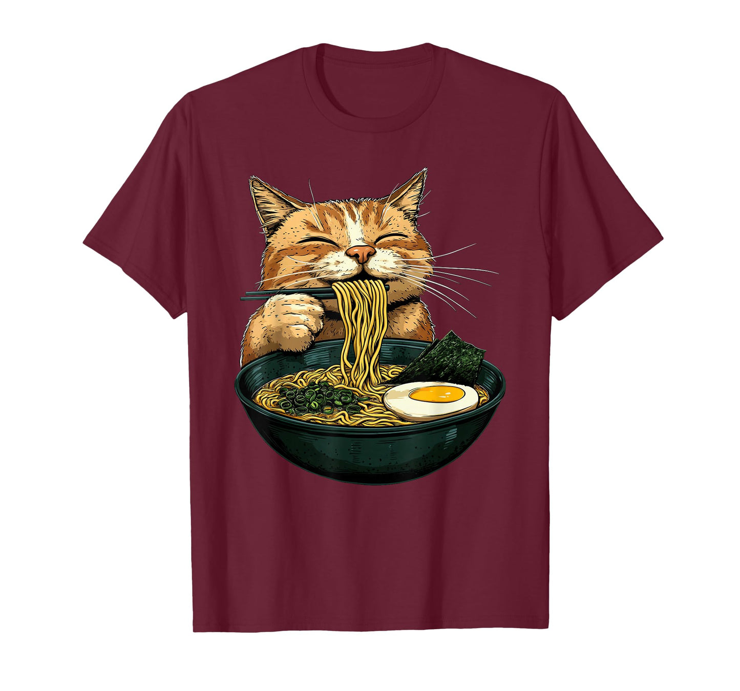 Funny Cat Eating Ramen Japanese Graphic Tee Anime Kawaii Cat T-Shirt