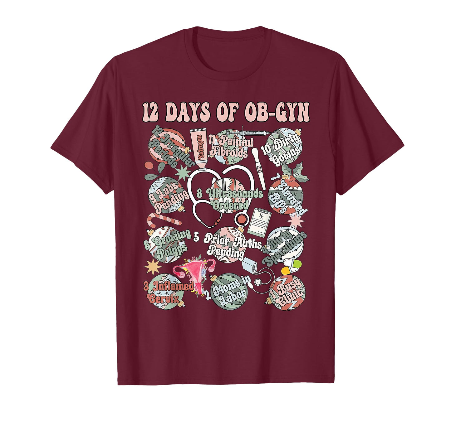 12 Days Of OB-Gyn Christmas Labor And Delivery Nurse Outfit T-Shirt