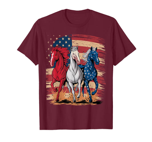 Horse Patriotic USA Flag 4th Of July Horses T-Shirt