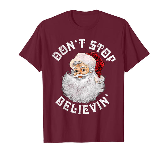 Don't Stop Believin Christmas Santa Pajamas Boys Kids Xmas T-Shirt