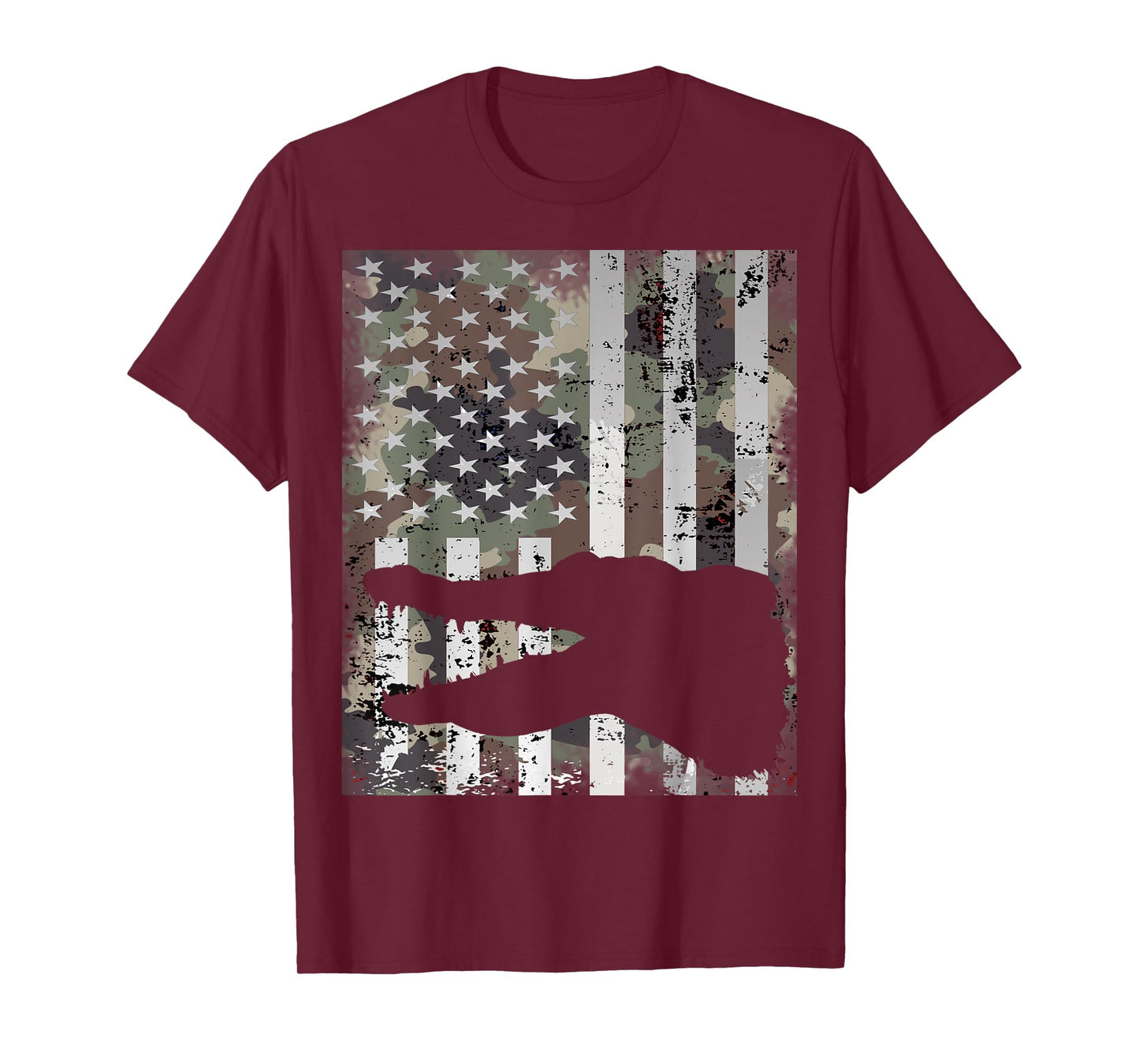 Camo US Flag Alligator Gator Camouflage Hunting Gift T-Shirt