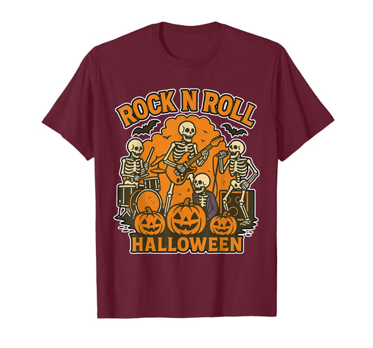 Halloween Rock N Roll Skeleton Band Music Costume 2025 T-Shirt