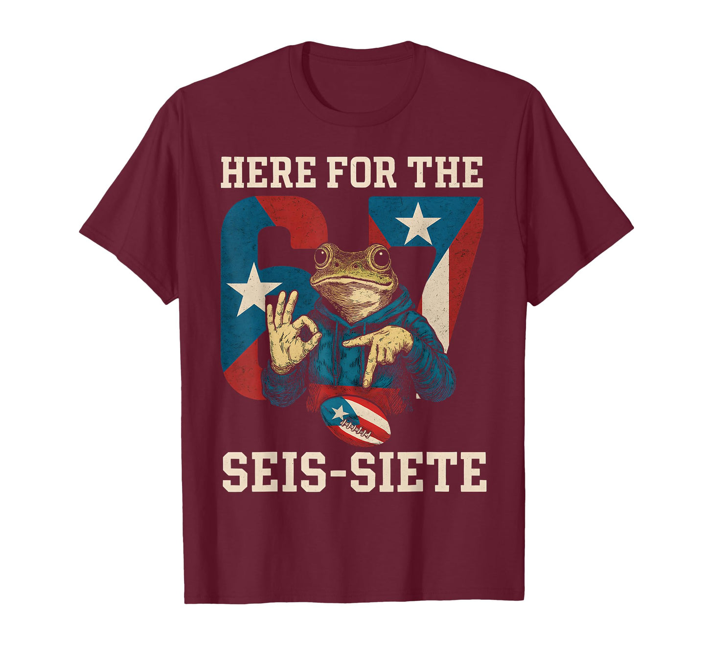 Here for The SEIS-Siete Football Game Day Puerto Rican Flag T-Shirt