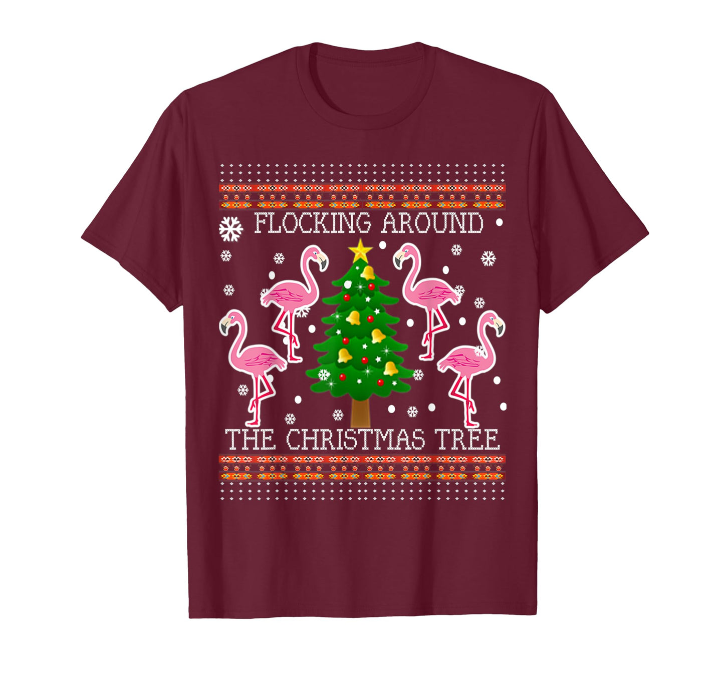 Funny Flamingo Christmas Tree Shirt-Flocking Around TShirt T-Shirt
