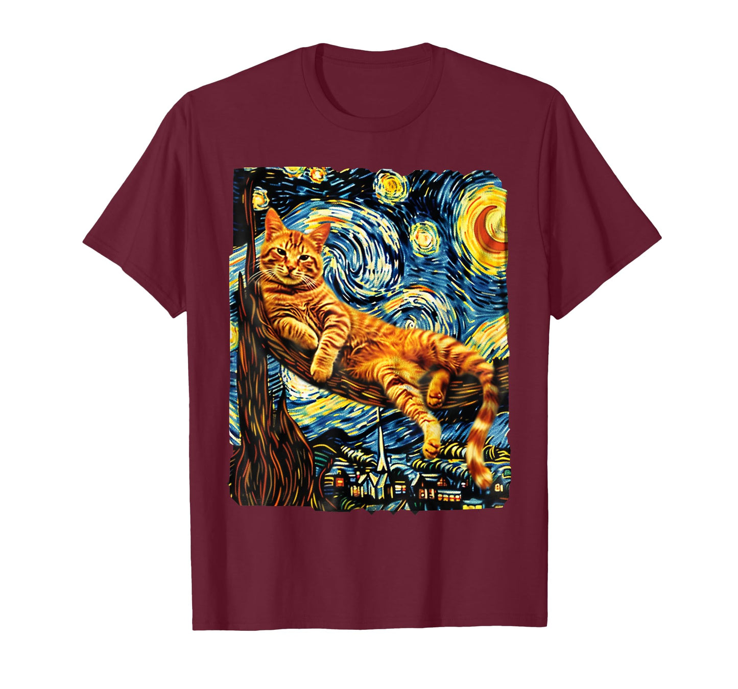 Cat Starry Night Van Gogh Cat For Cat Lover Cat Mom Cat Dad T-Shirt for Men Women Girls Kids