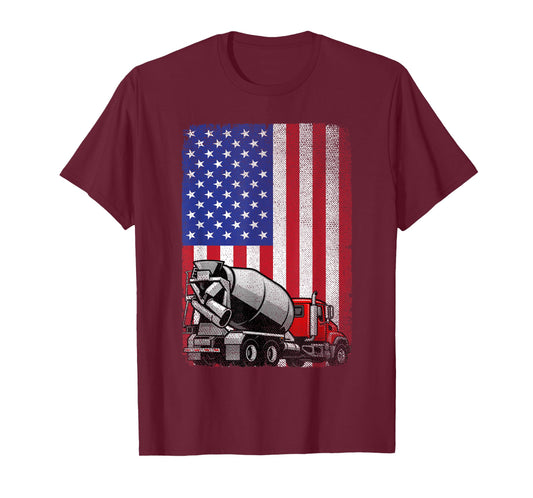 Patriotic Cement Truck Driver Concrete Mixer American Flag T-Shirt