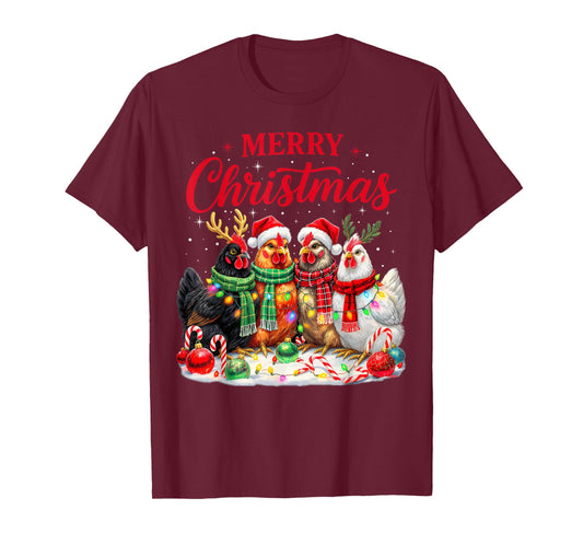 Christmas Chicken Lights Santa Xmas Farm Animal Holiday T-Shirt