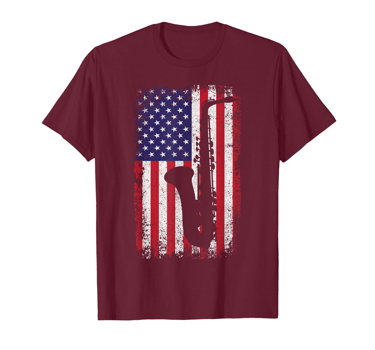 Saxophone US Flag Musician Marching Band Saxophonist Men T-Shirt