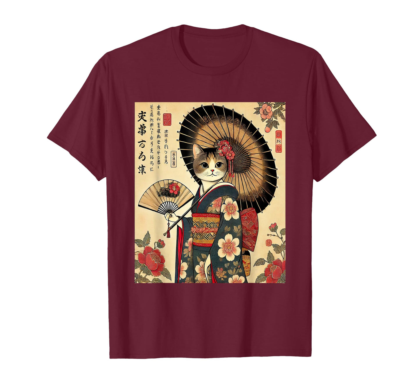 Funny Cat Geisha Japanese Anime Cute Cat Art T-Shirt
