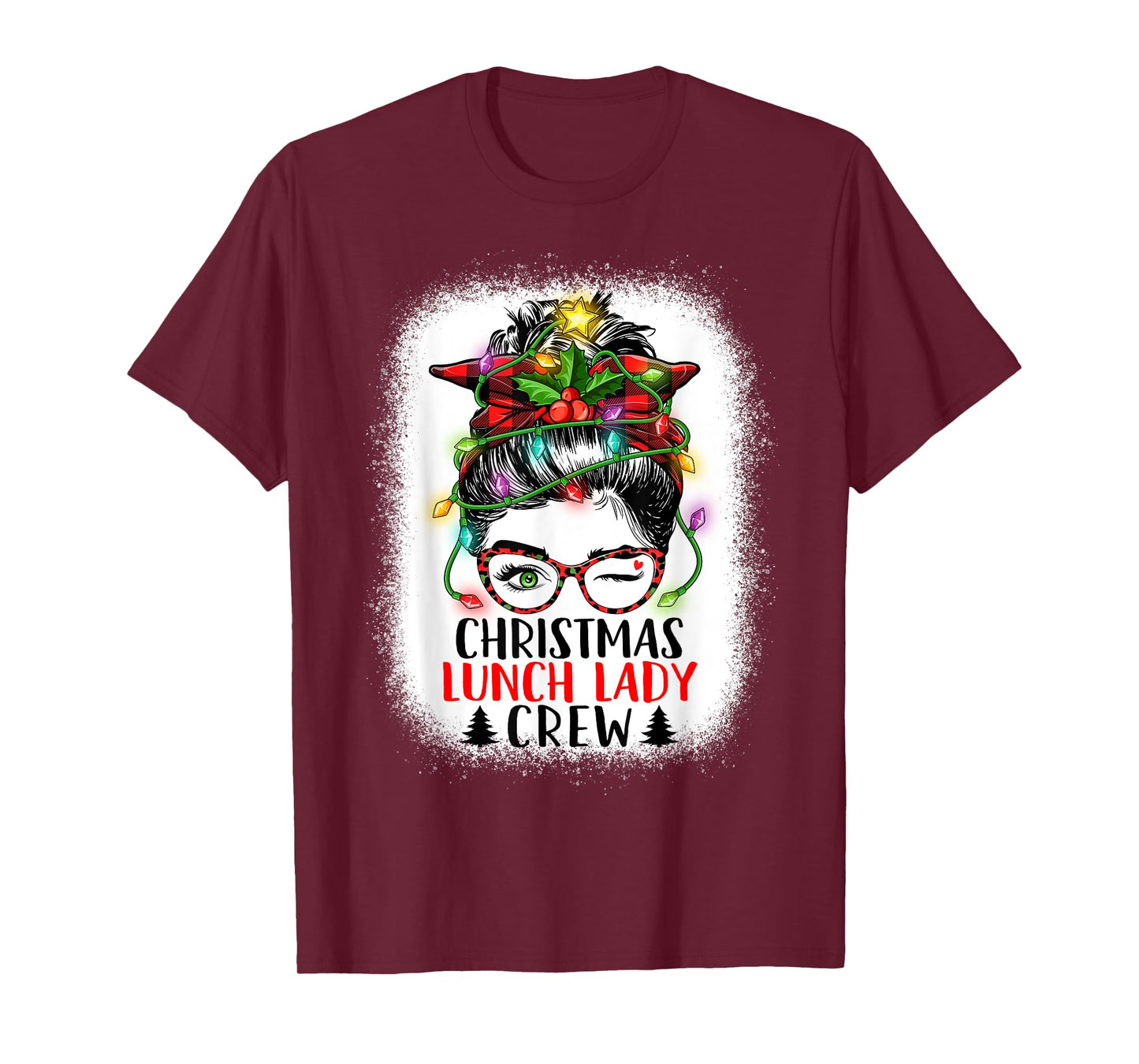 Christmas Lunch Lady Crew Messy Bun Women Christmas Lights T-Shirt