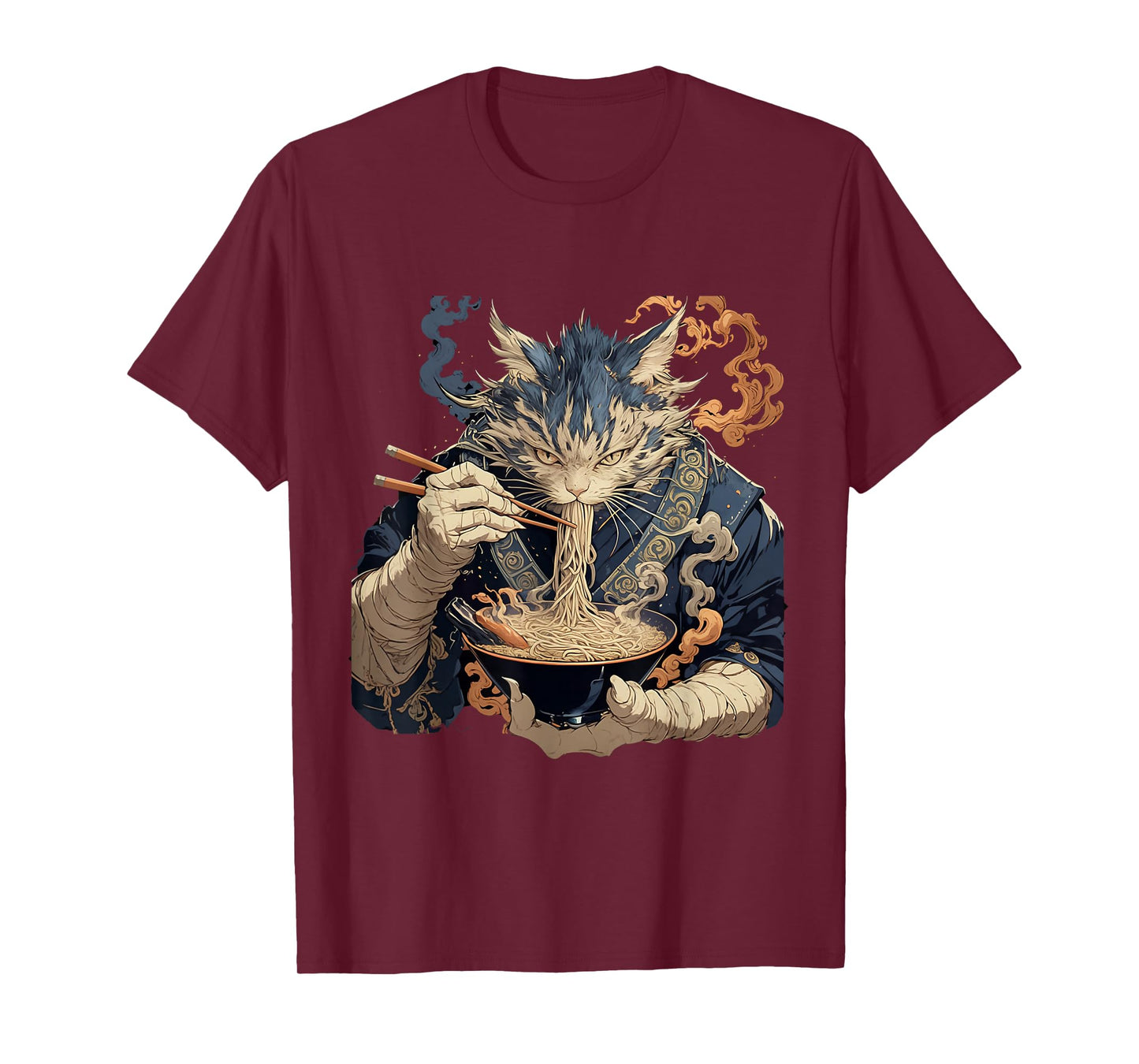 Japanese Art Ramen Cat Ninja Ukiyo-e Anime Style Samurai Cat T-Shirt
