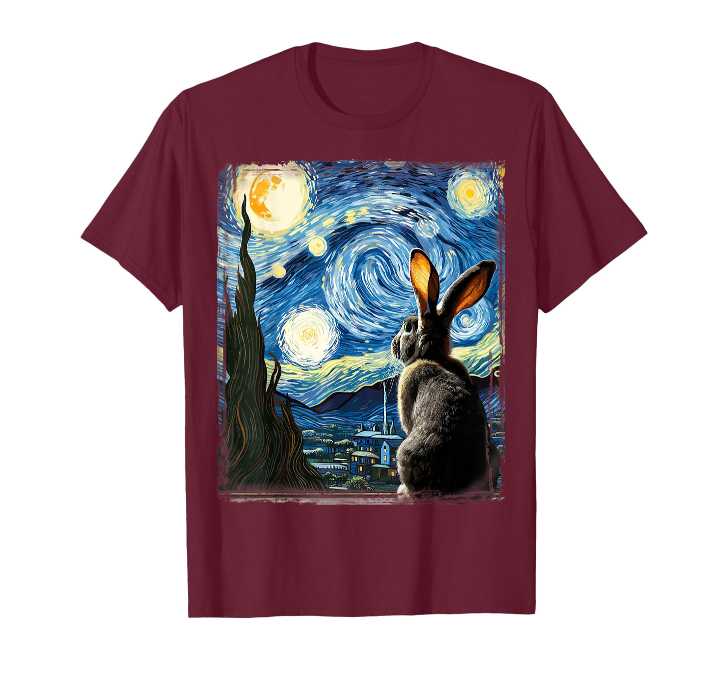 Artistic Rabbit Shirt Van Gogh Style Starry Night Rabbit T-Shirt