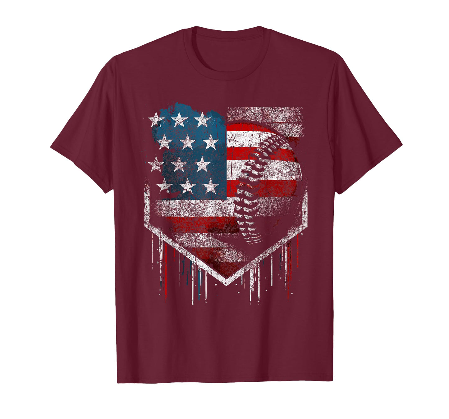 Baseball Dripping Retro American Flag T-Shirt