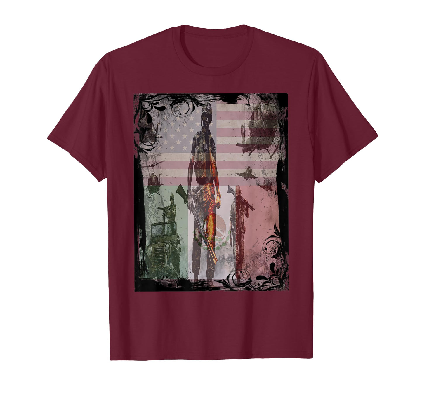 Mexican Flag American Flag Veteran T Shirt