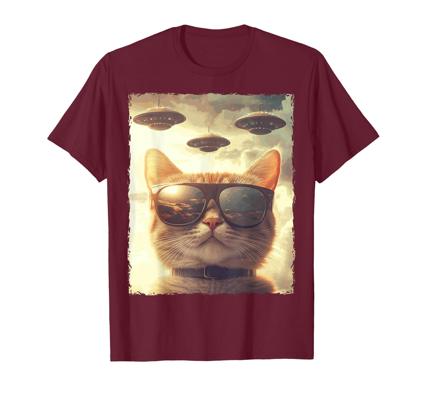 Funny Cat Sunglasses Selfie Ufos T-Shirt