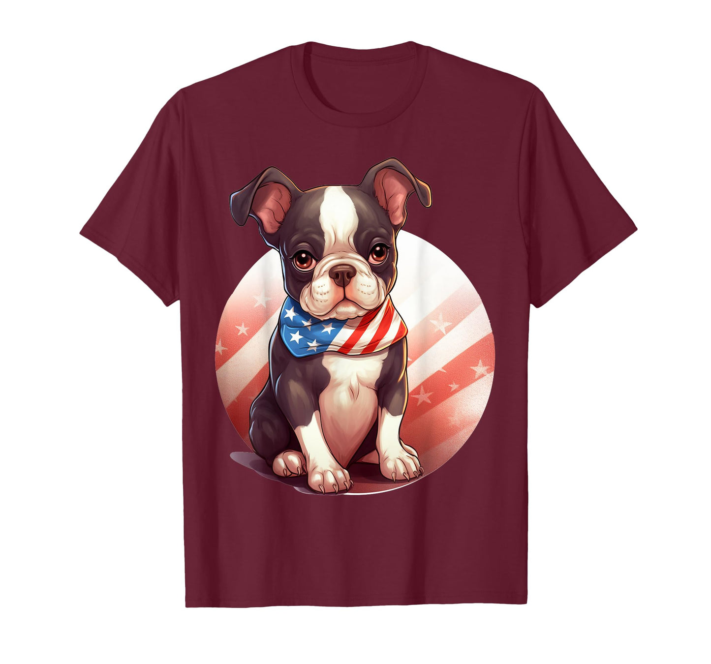 Brown Boston Terrier Puppy Dog American Flag 4th of July T-Shirt