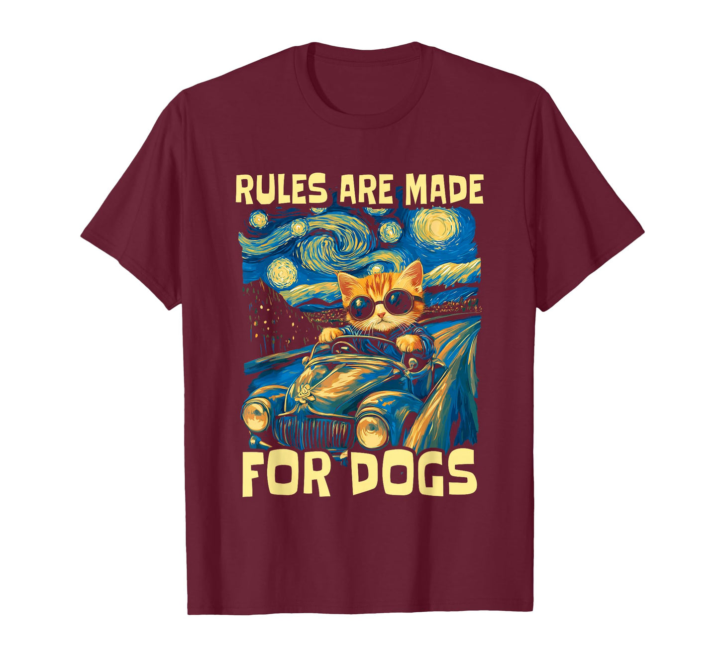 Funny Cat Lover - Rules Are Made for Dogs Driving Cat T-Shirt