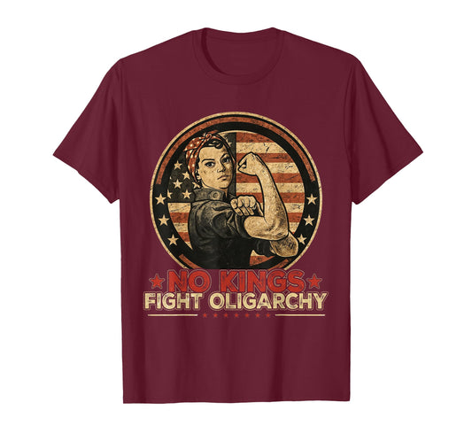 Vintage No Kings Fight Oligarchy America Flag Women Girls T-Shirt