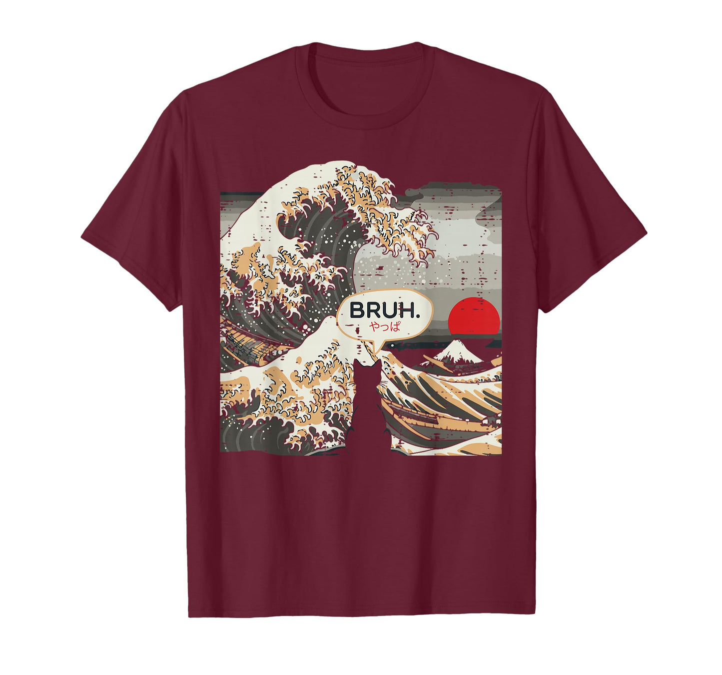 Japanese Great Wave Black Cat Bruh Funny Art Men Women Kids T-Shirt