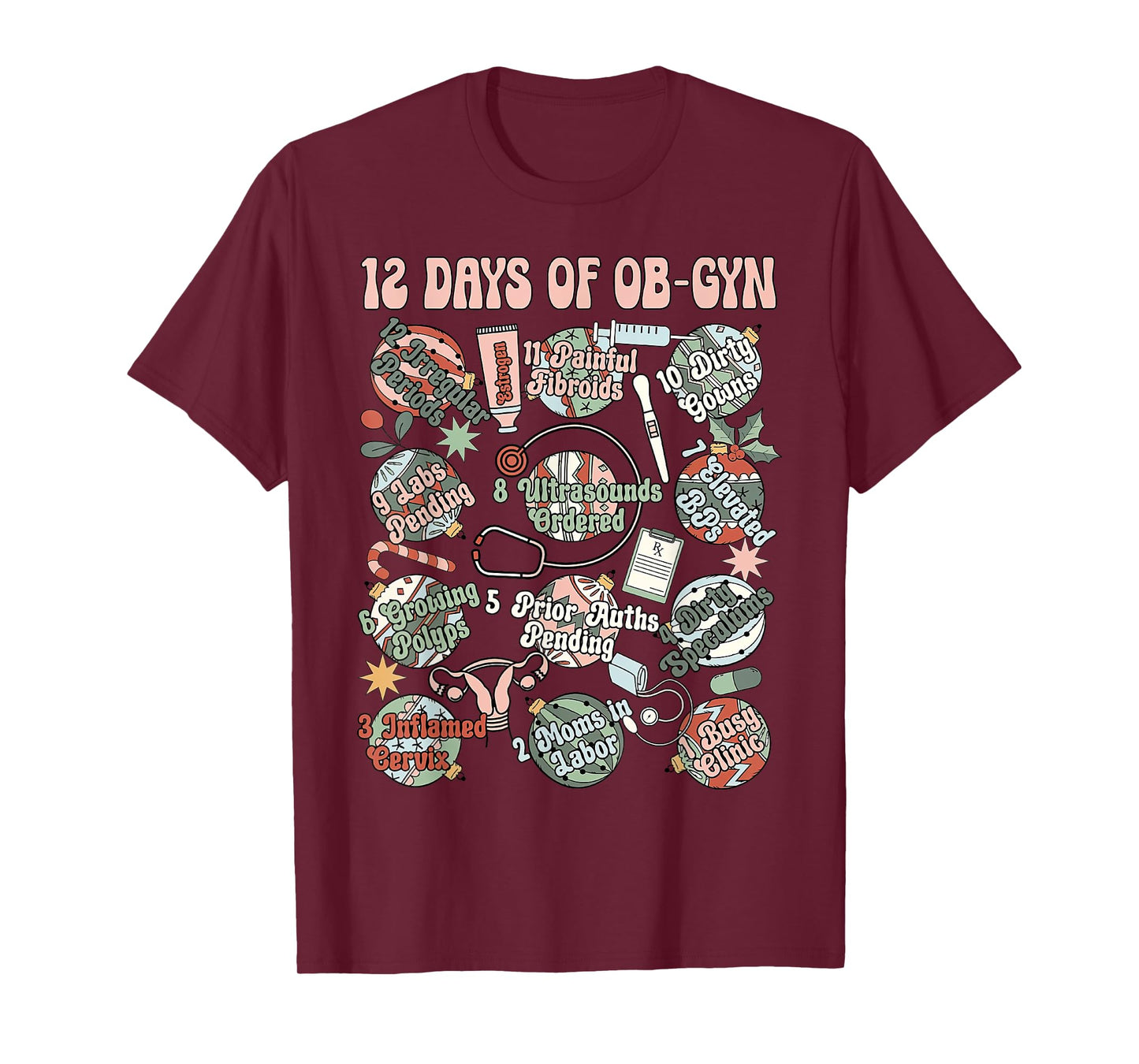12 Day Of OB-GYN Labor And Delivery OB Nurse Christmas T-Shirt
