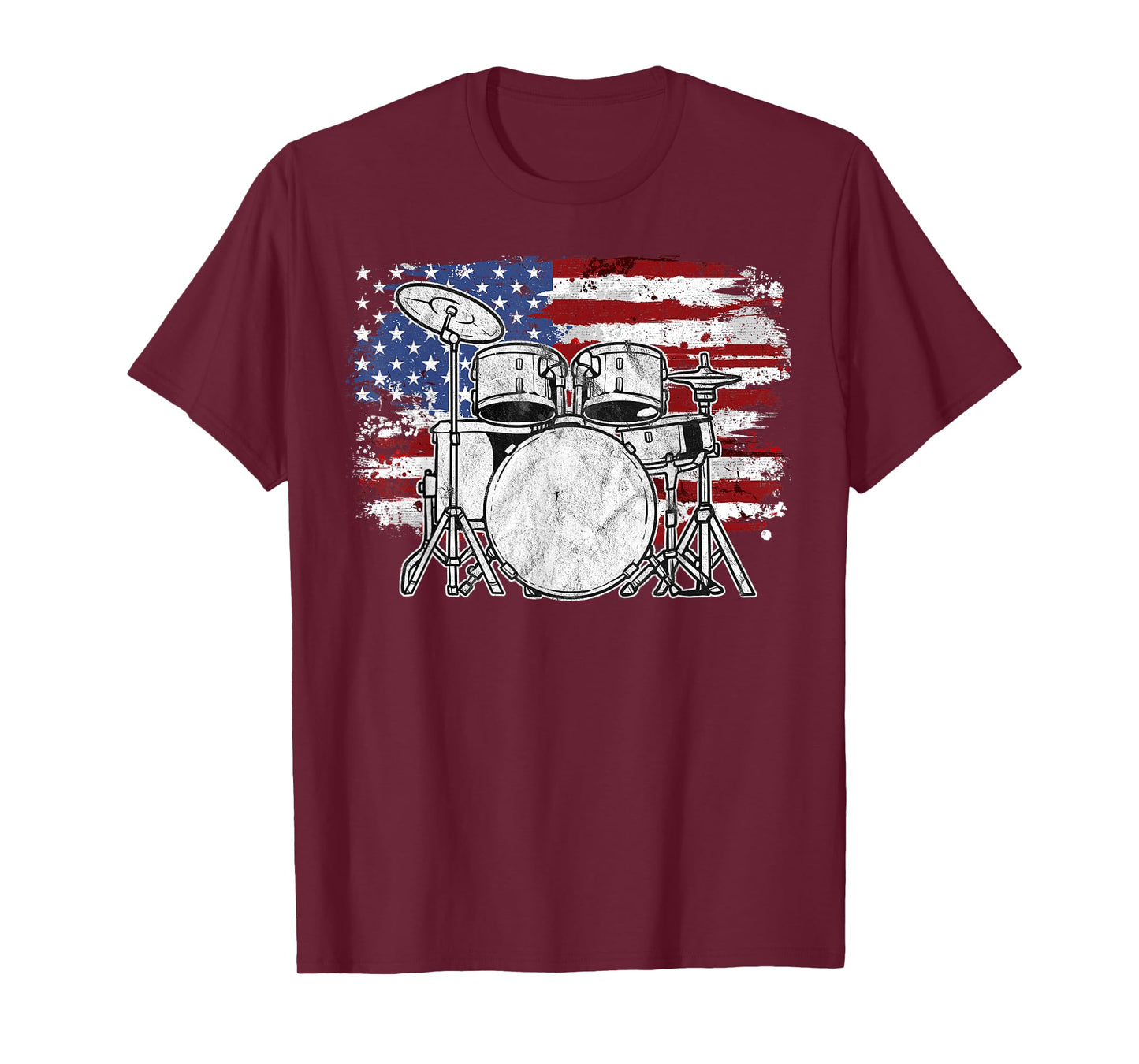 Drummer Drum Set Drums USA Flag American 4th Of July Gift T-Shirt for Women Girls Kids Men