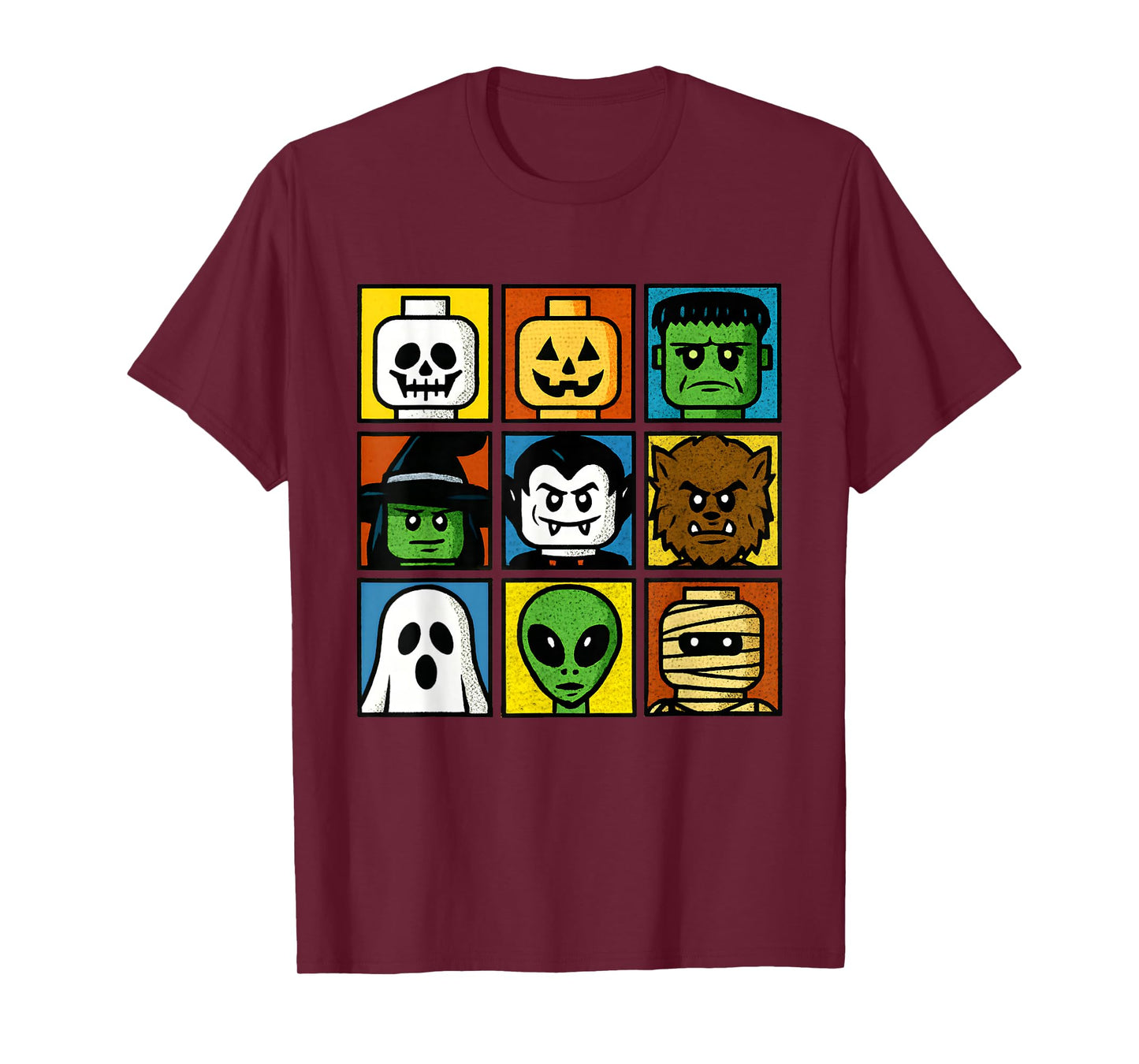 Halloween Building Brick Head Costume Funny Face Kids Boys T-Shirt