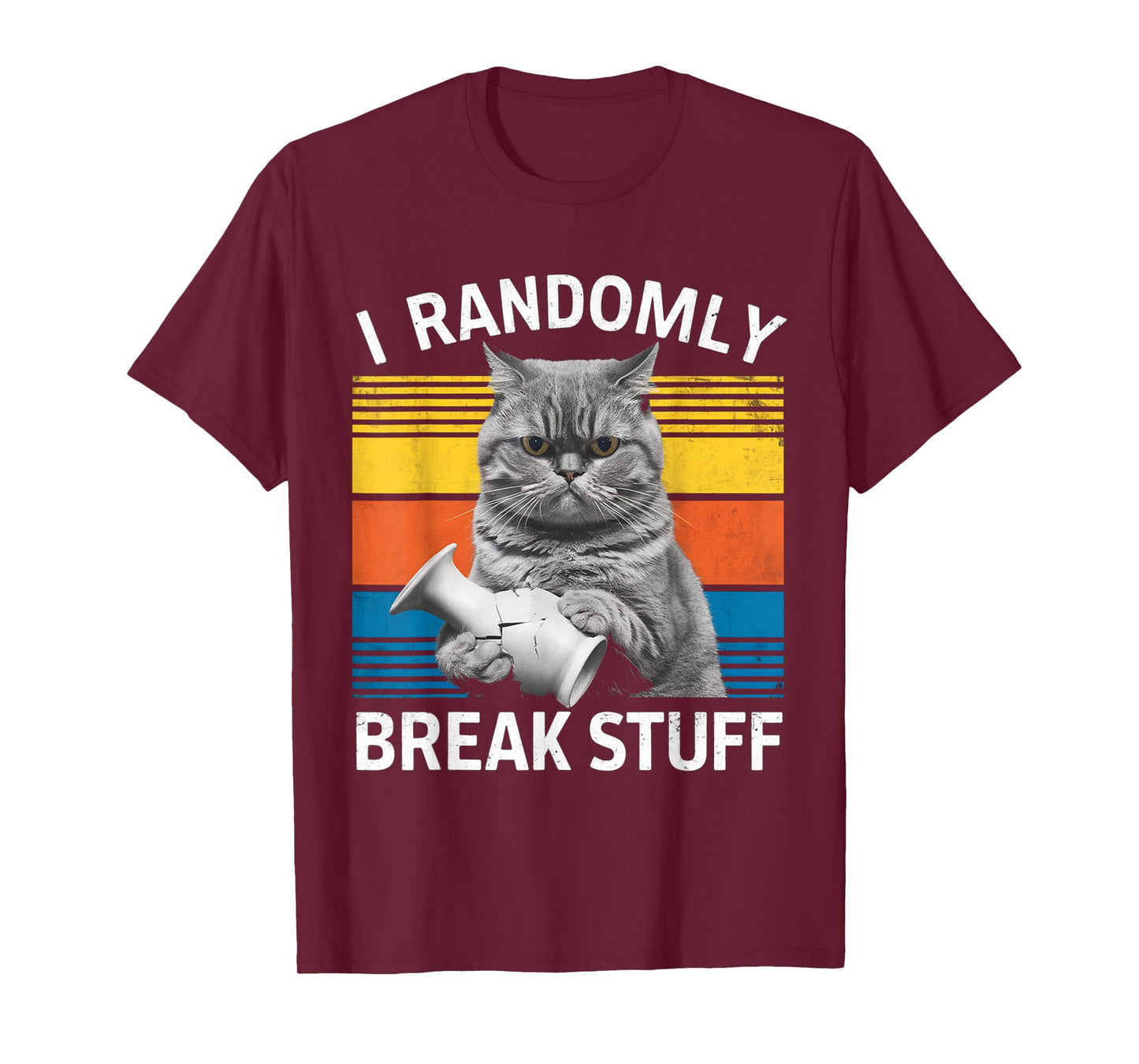 I Randomly Break Stuff Retro Vintage Funny Cat T-Shirt