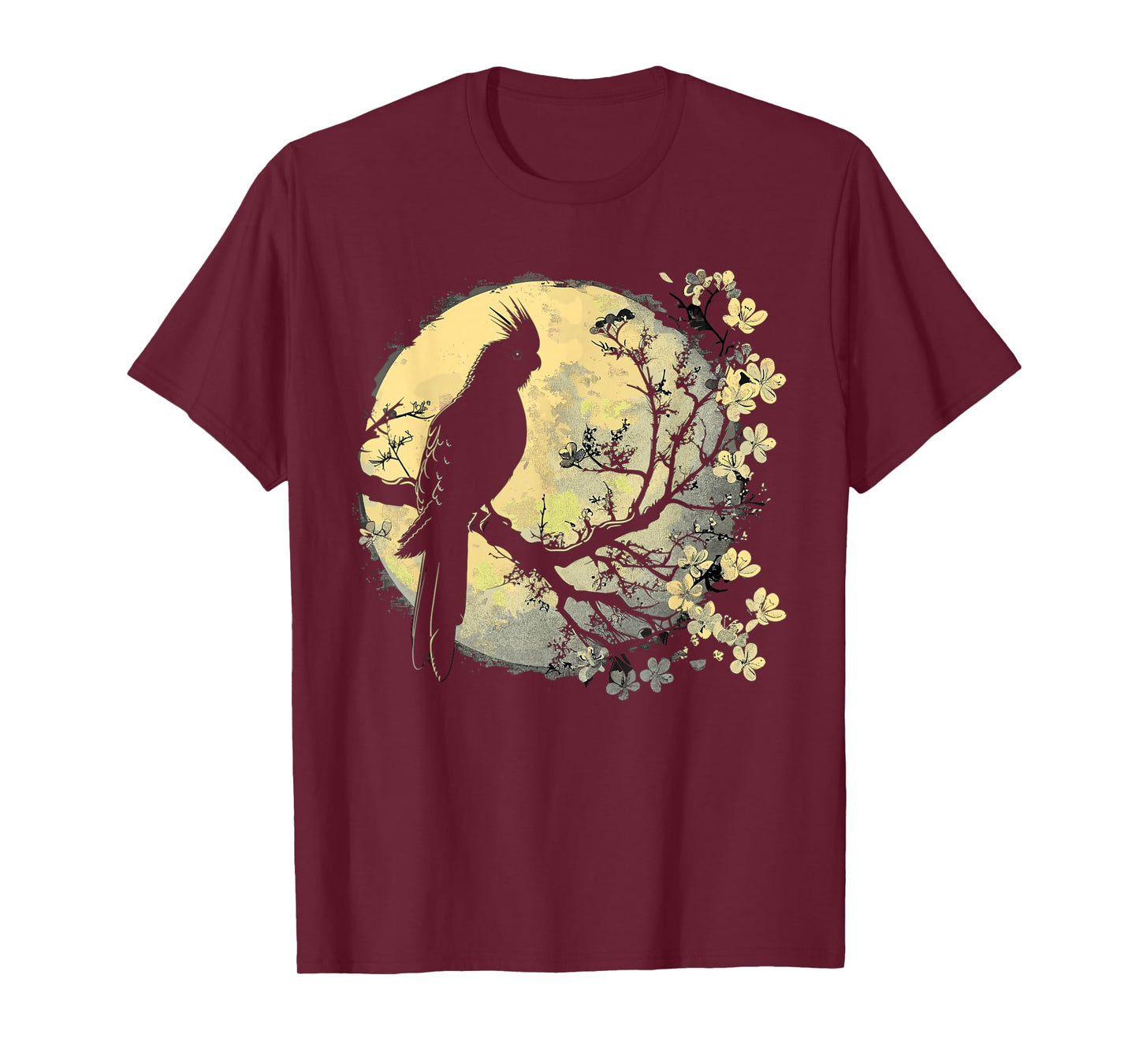 Cockatiel Parrot Lliebhaber Bird Moon and Flowers T-Shirt