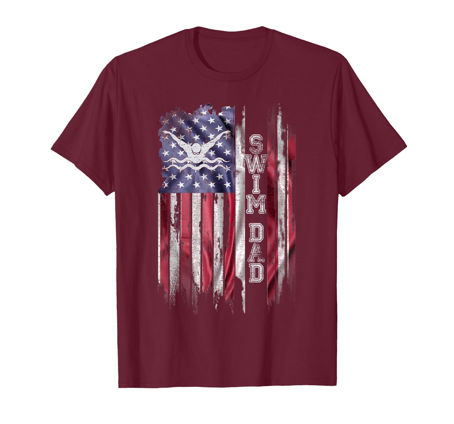 Vintage USA Flag Proud Swimming Dad Swim Swimmer Silhouette T-Shirt