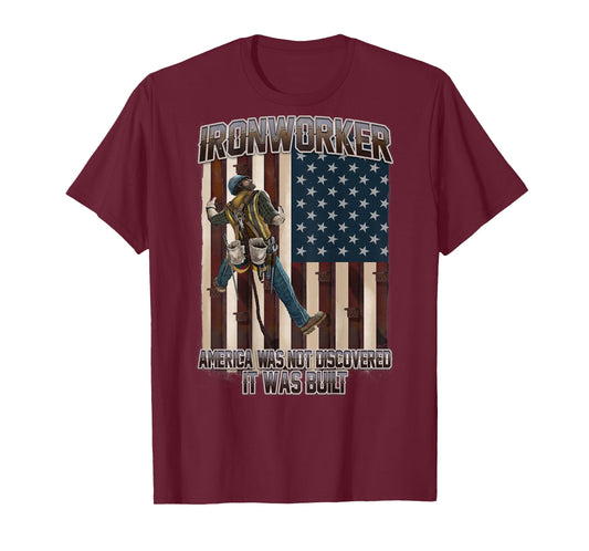 America was Not Discoverd USA Flag Ironworker T-Shirt
