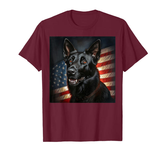 Black German Shepherd Awesome Patriotic USA Flag Portrait T-Shirt