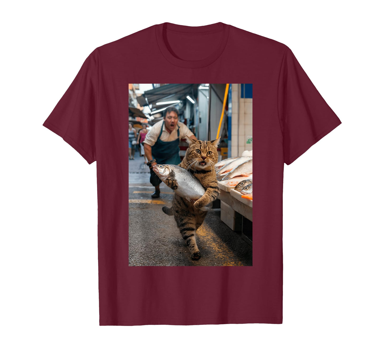 Funny Cat Stealing Fish T-Shirt