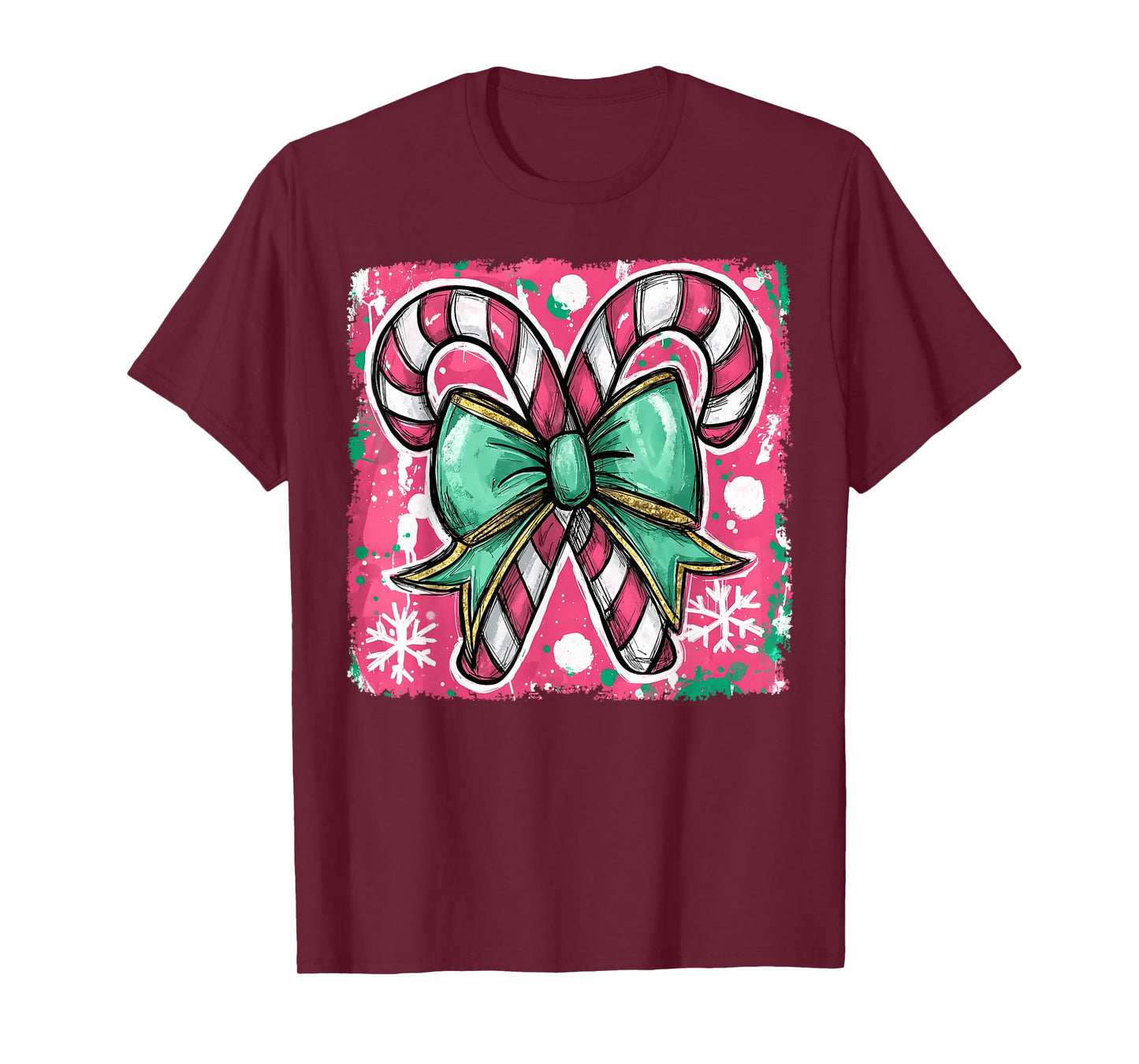 Retro Coquette Bow Candy Cane Christmas Season Colorful T-Shirt