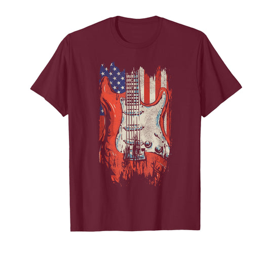 American Flag Guitar 4th of July Guitarist USA Country Music T-Shirt