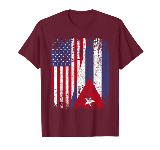 CUBAN ROOTS | Half American Flag | CUBA FLAG T-Shirt