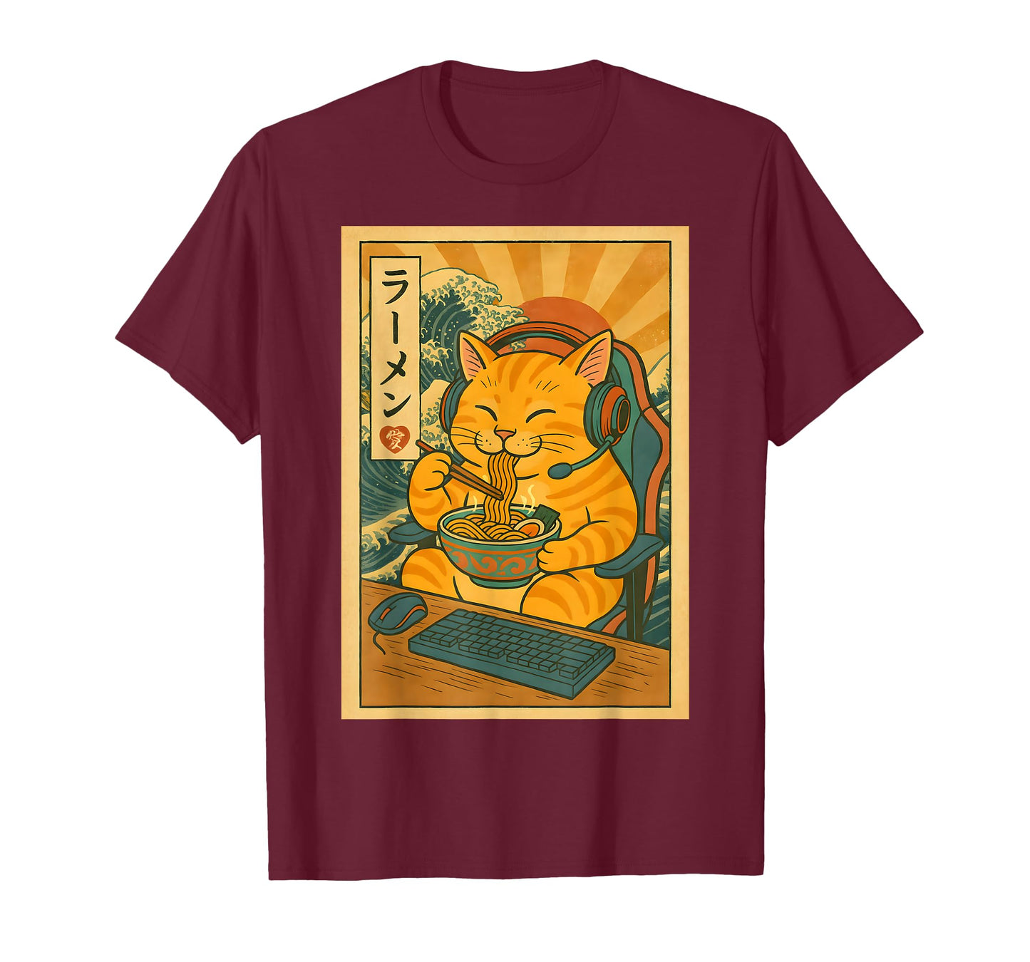 Cute Kawaii Gamer Cat Funny Ramen Japanese Cat Gaming T-Shirt