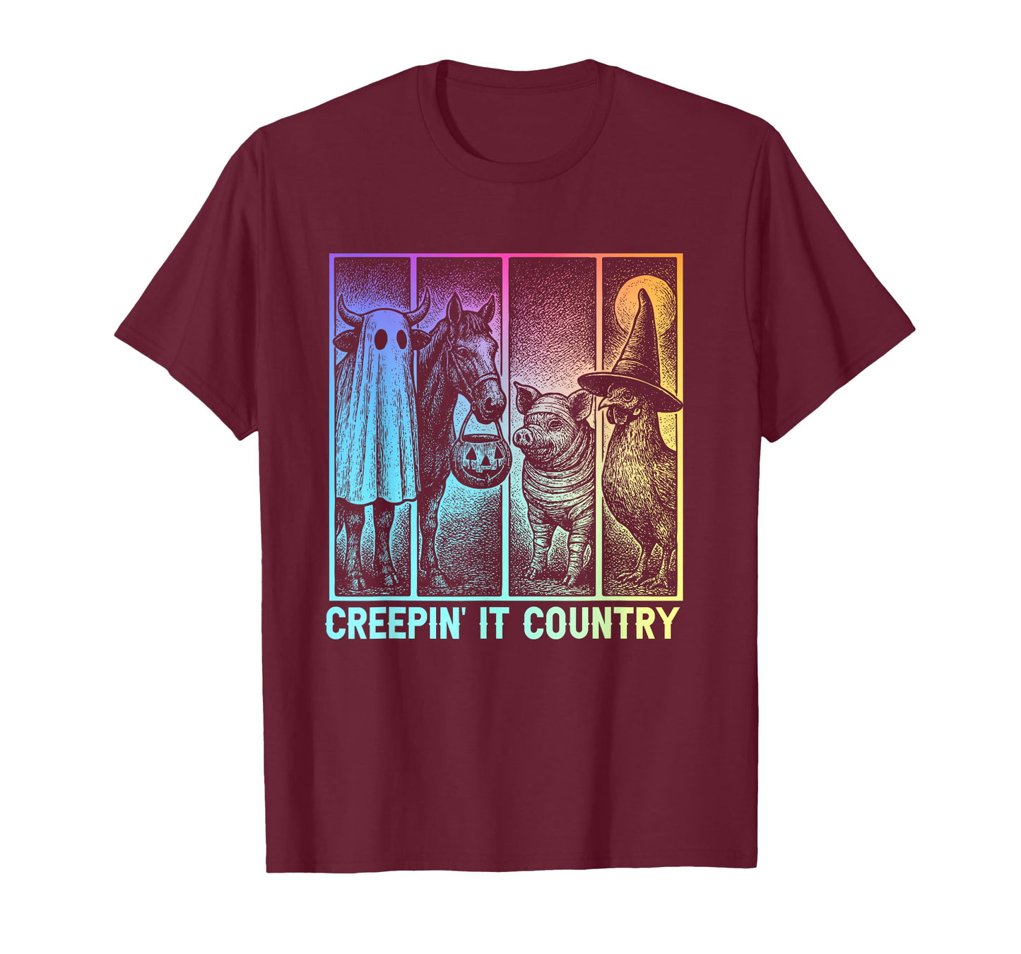 Creepin’ It Country Halloween Farm Animal Pig Cow Chicken T-Shirt