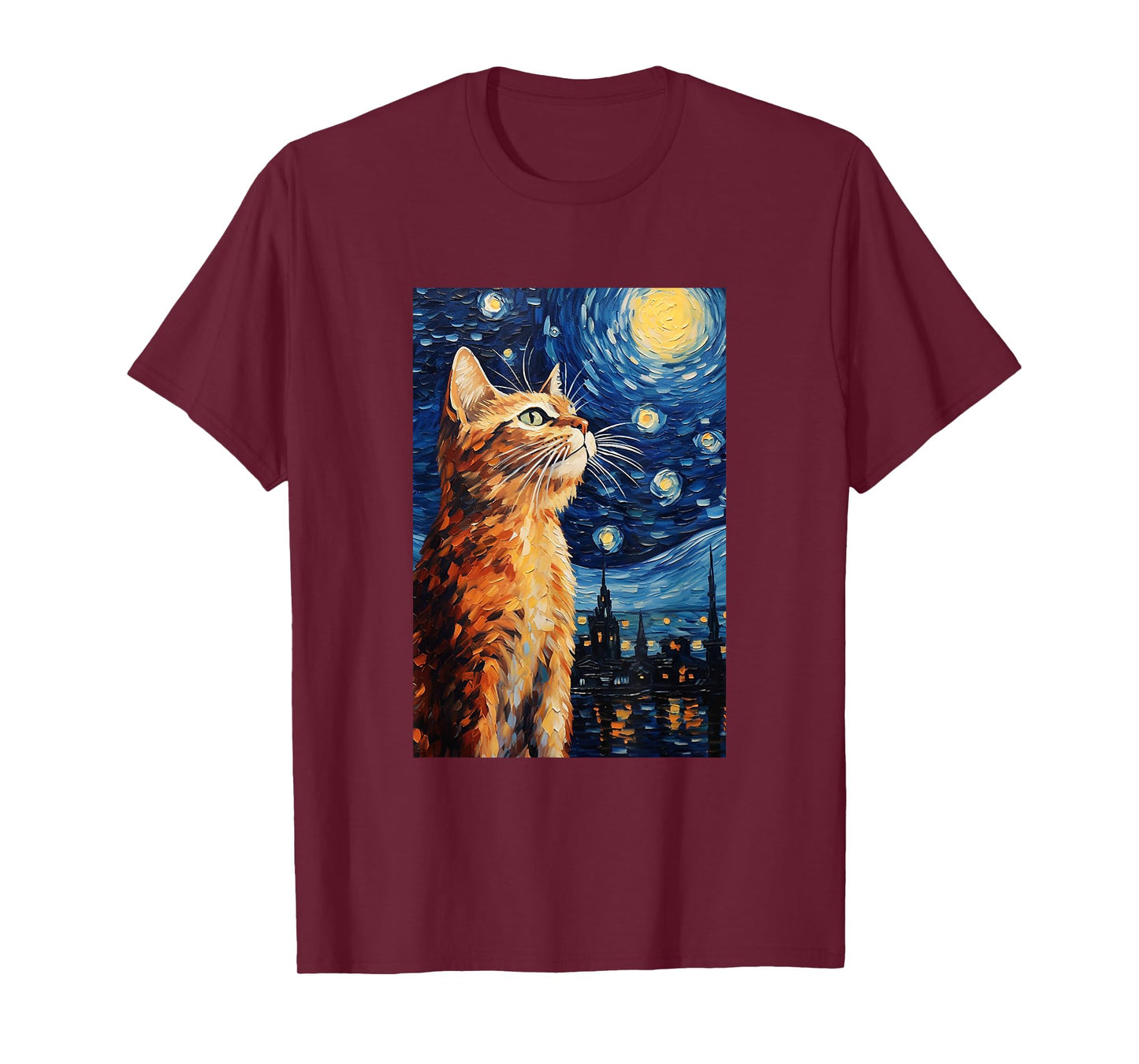 Cute Cat - Van Gogh Style - Starry Night T-Shirt for Men Women Girls Kids