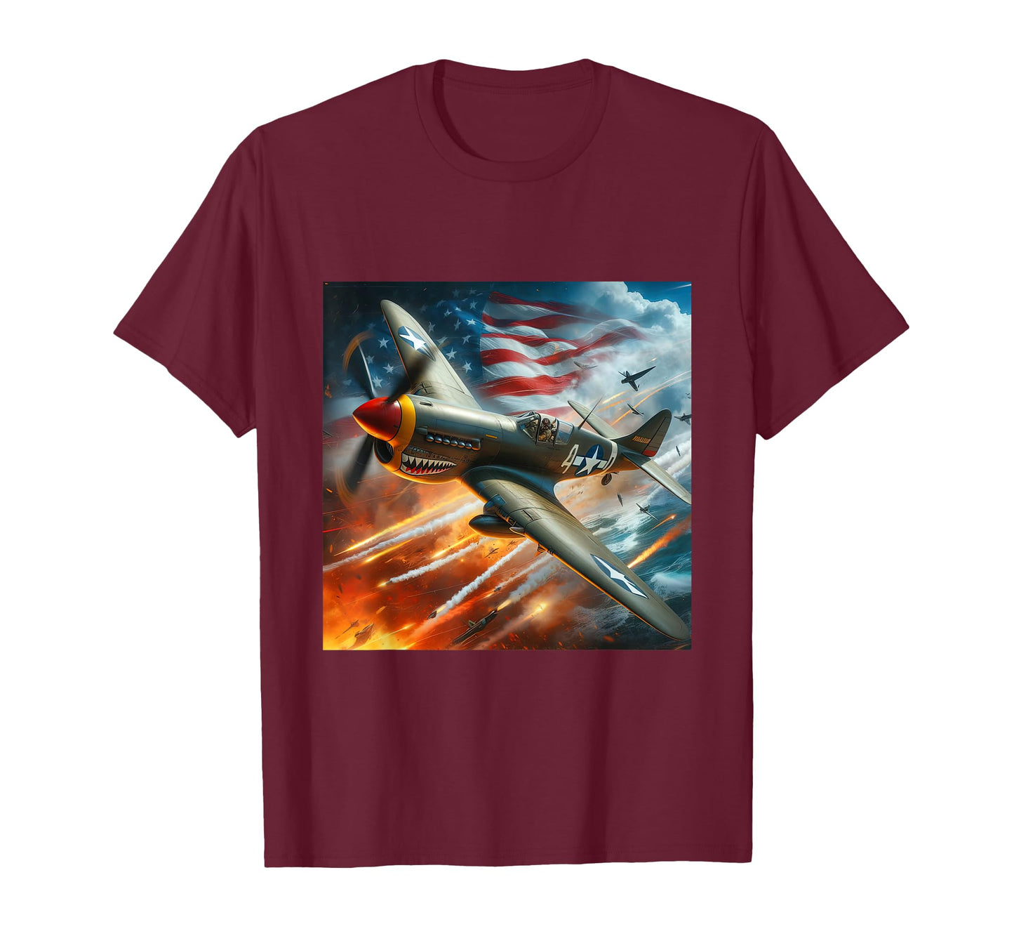 P-40 Warhawk | North American Aviation WW2 P40 US Flag T-Shirt