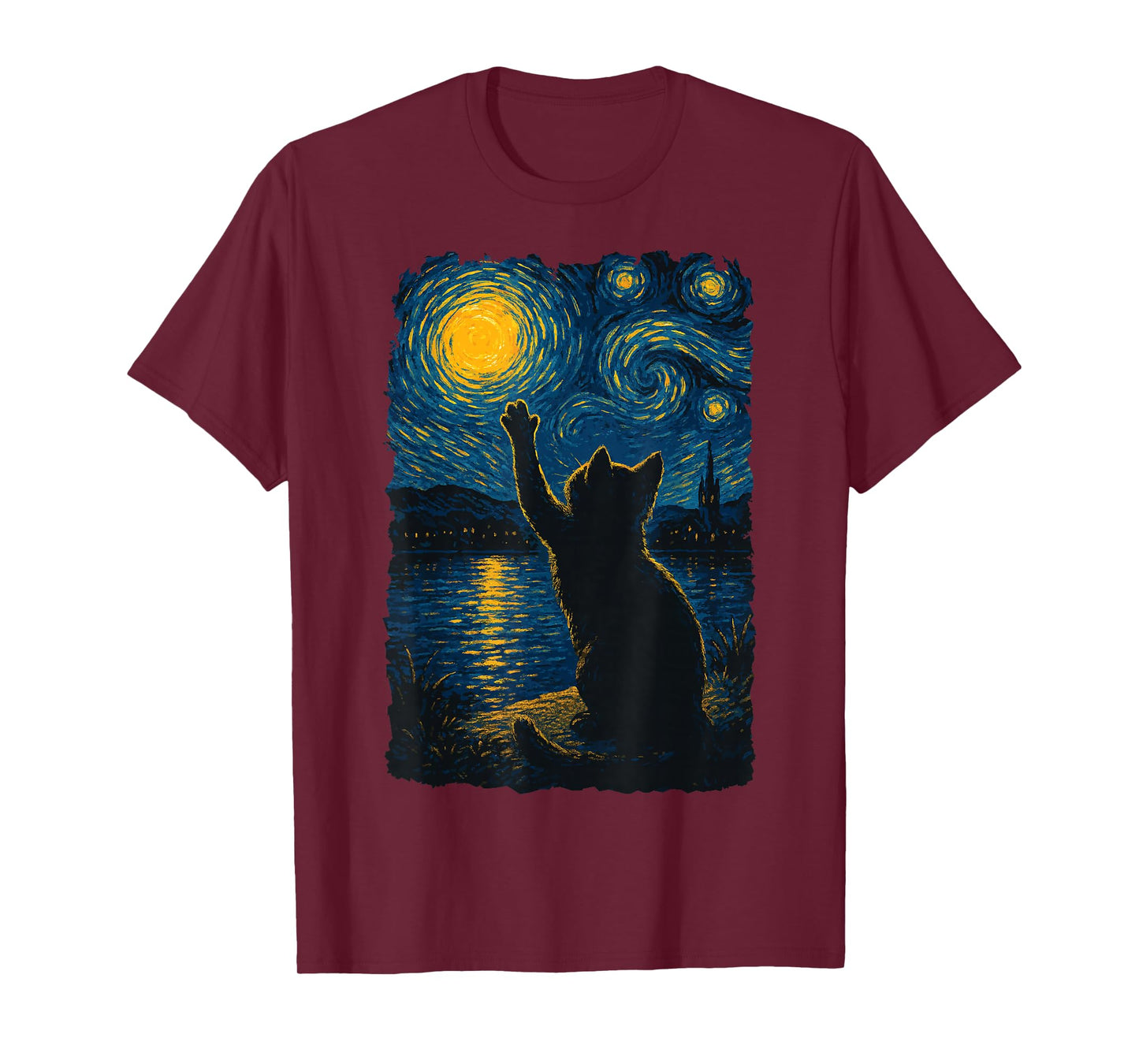 Cat Starry Night Funny Painting Van Gogh Cat Lover Art T-Shirt