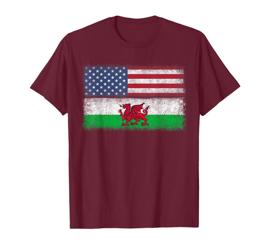 Welsh American Flag T-shirt Wales Usa Pride America Gift T-Shirt for Women Kids Men