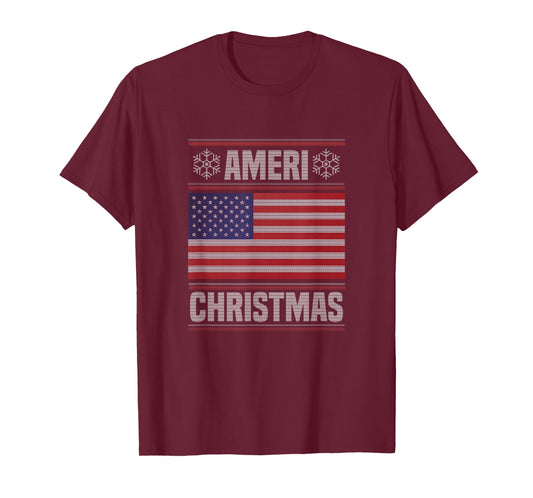 Ameri' Christmas Funny American Christmas Flag T-Shirt