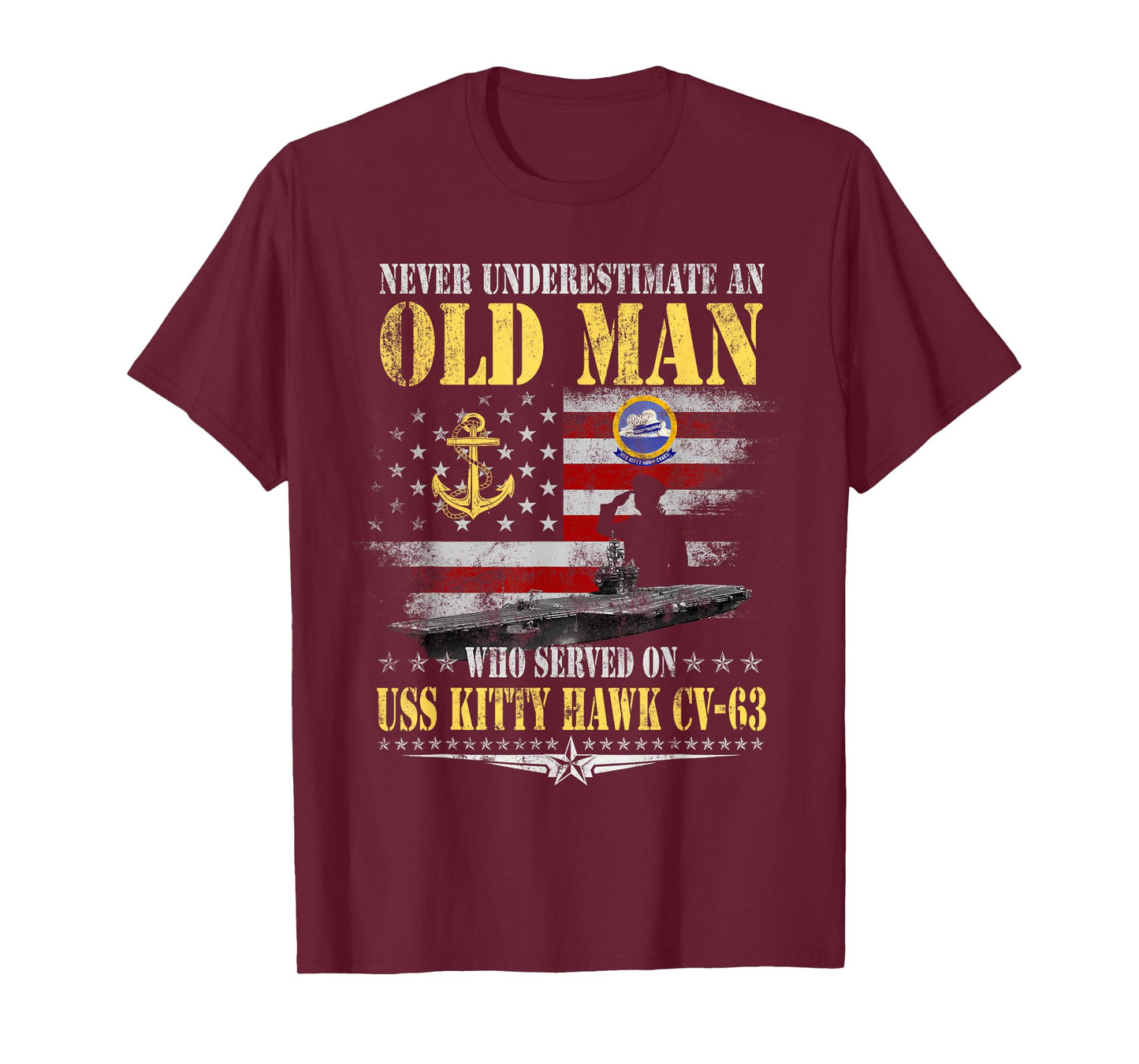 USS Kitty Hawk CV-63 Veteran Patriotic Flag Vintage Old Man T-Shirt