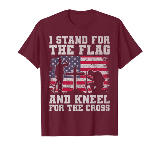 I Stand for The Flag and Kneel for The Cross Veteran US Flag T-Shirt