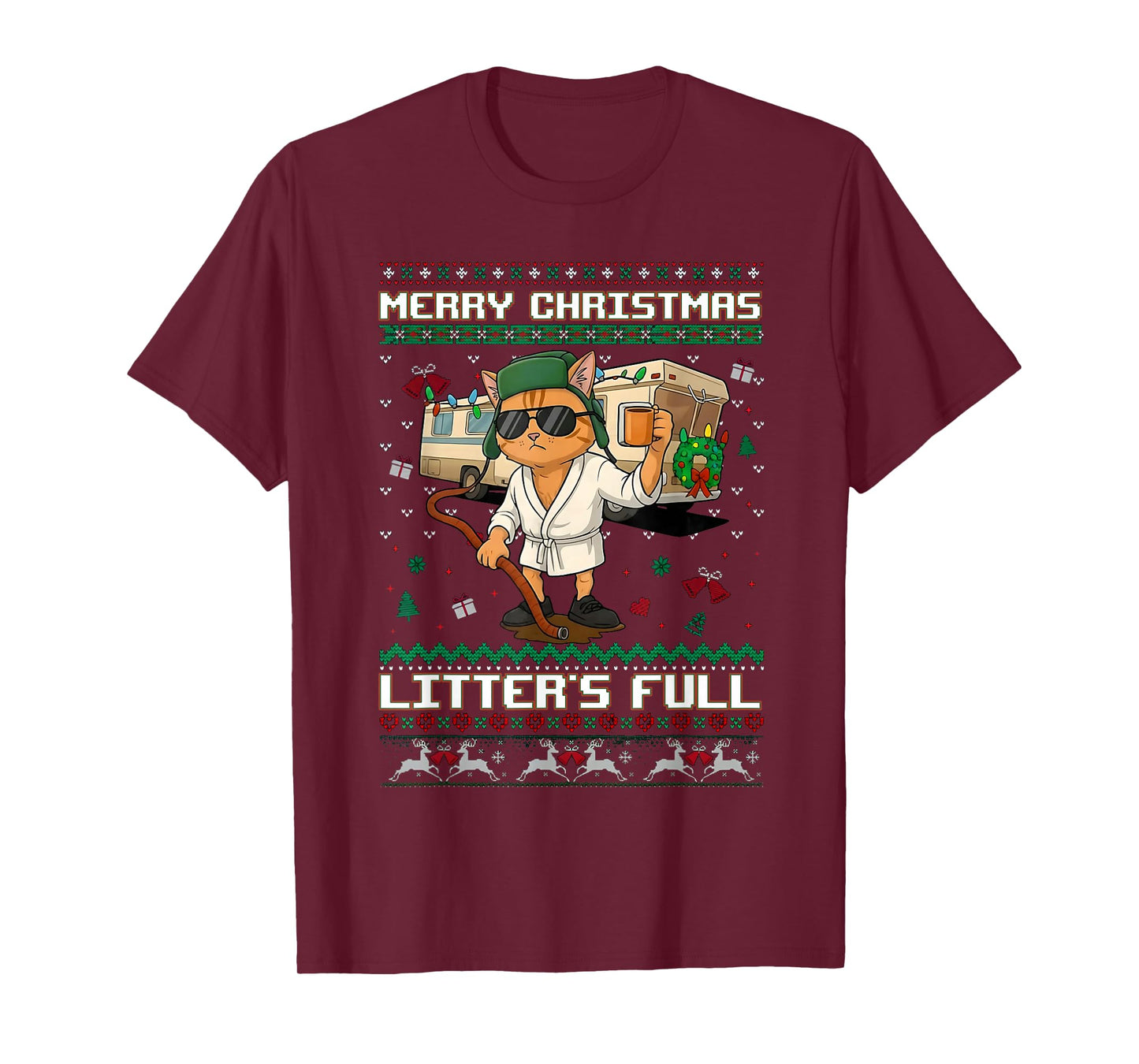 Merry Christmas Litter's Full Funny Cat Ugly Xmas T-Shirt