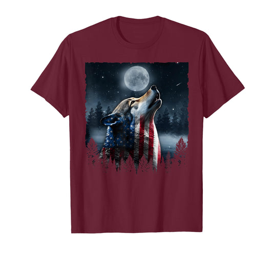 Retro Wolf Lovers American Flag Independence Day 4th Of July T-Shirt