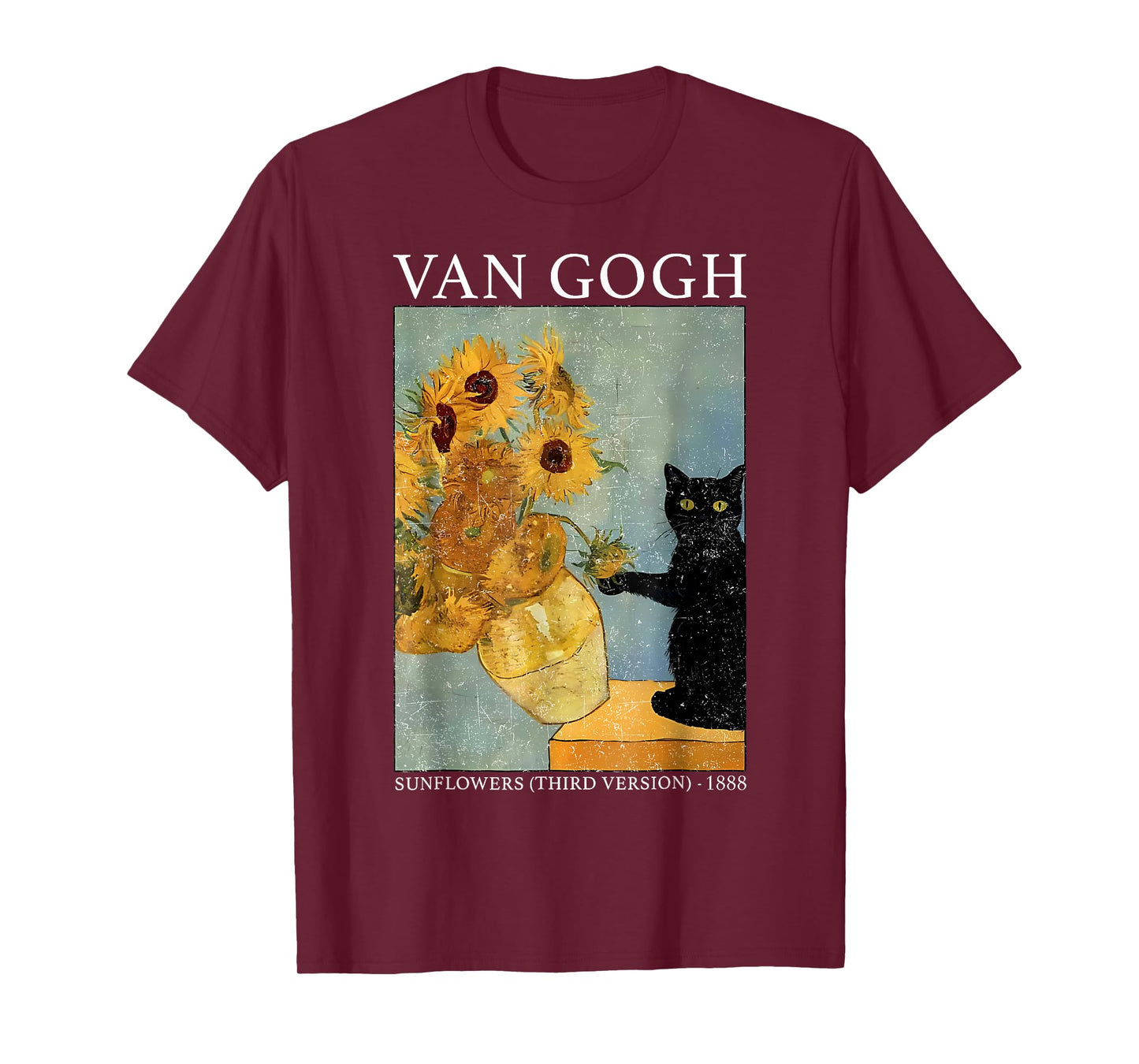 Van Gogh Black Cat with Sunflowers Funny Cat Men Women T-Shirt